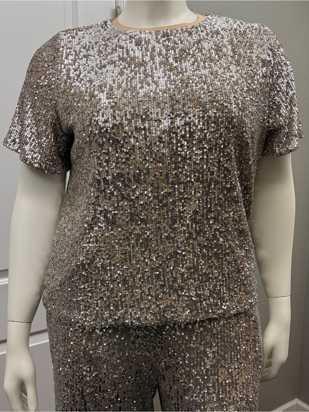 Marks & Spencer Champagne Sequin Short-Sleeve Women’s Top - Size 14US/18UK
